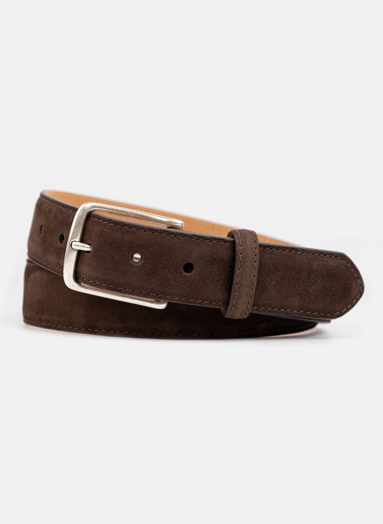 W.Kleinberg - Nubuck Calf Belt with Antique Silver Buckle - Coffee