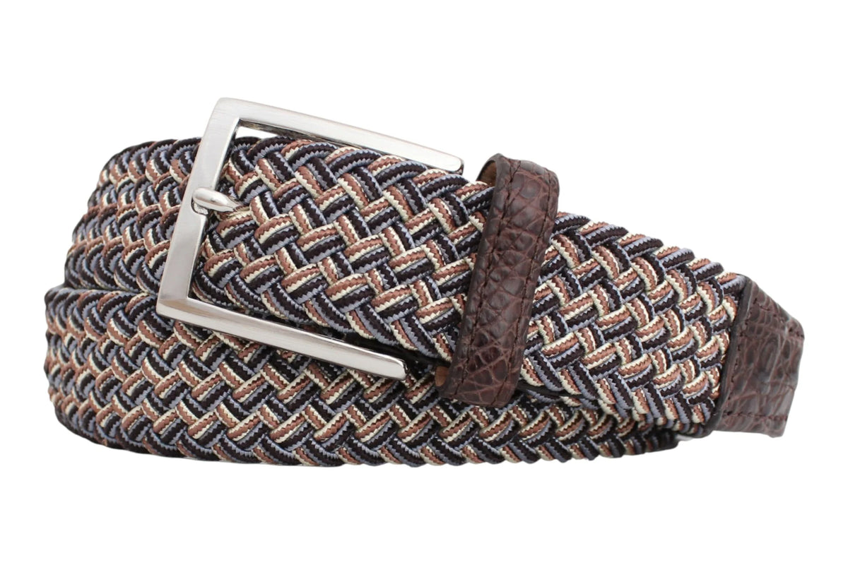 W. Kleinberg - Solid Stretch Belt with Croc Tabs - Copper Blue