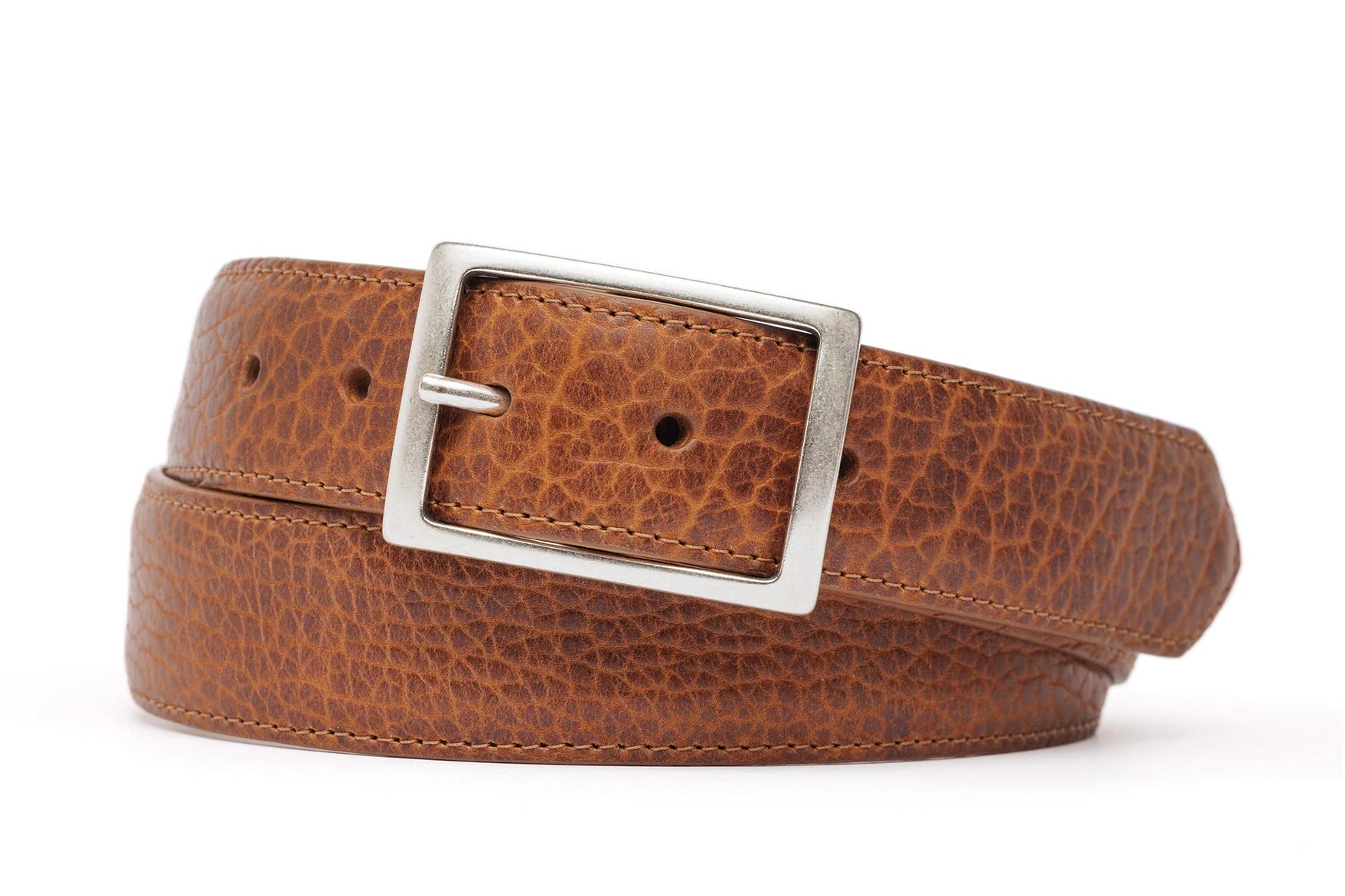 w.kleinberg - Tucson Bison Belt with Antique Silver Buckle - Cognac