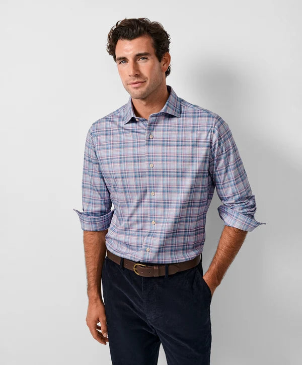 David Donahue - Merlot & Blue Plaid Knit Sport Shirt