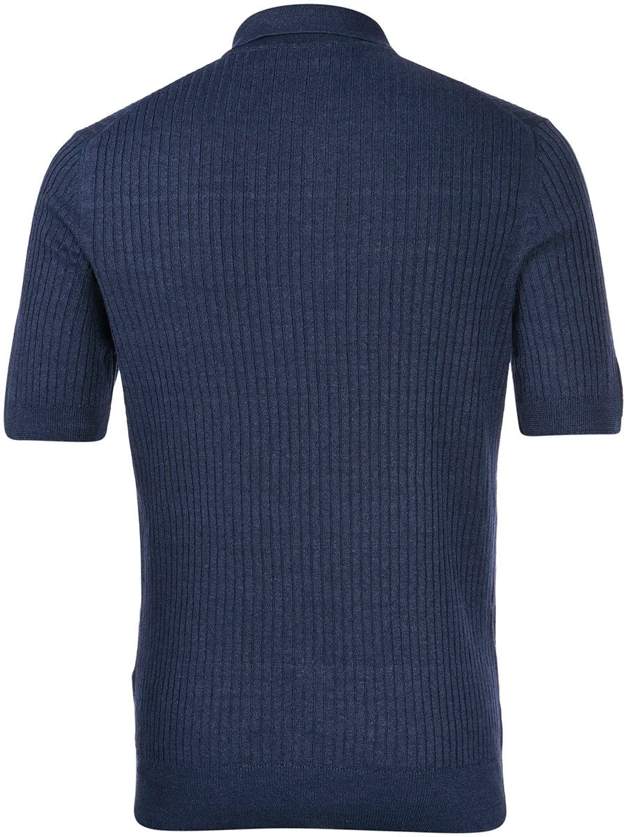 Gran Sasso - Linen & Cotton Ribbed Knit Polo - Navy