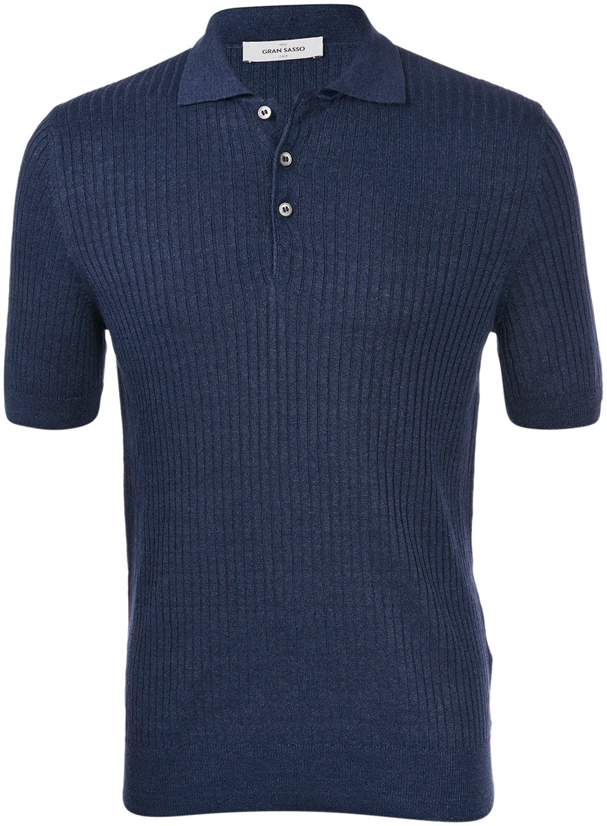 Gran Sasso - Linen & Cotton Ribbed Knit Polo - Navy