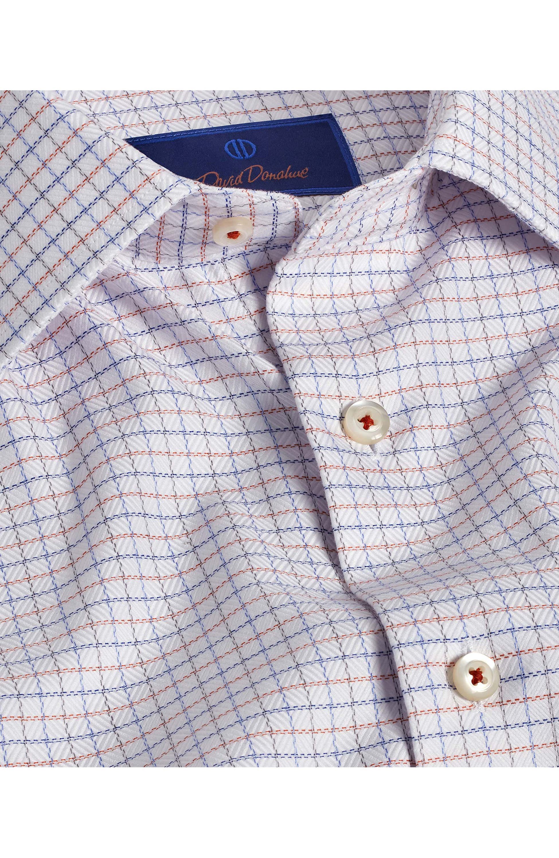 David Donahue - White & Orange Dobby Check Dress Shirt