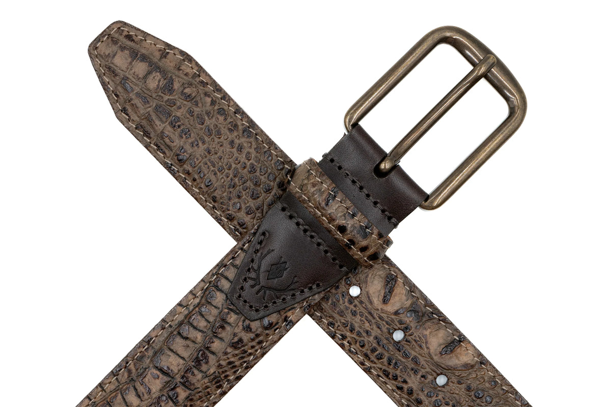 Martin Dingman - Peyton Crocodile Grain Leather Belt - Bark