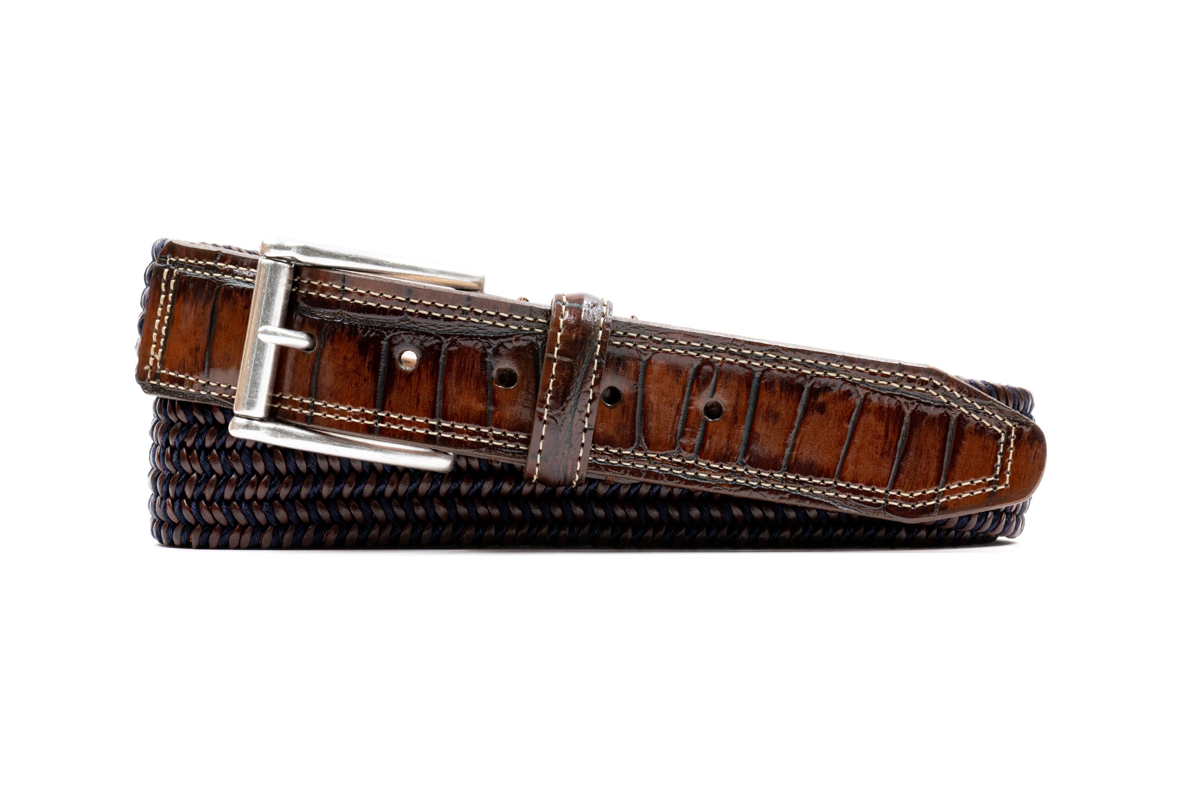 Martin Dingman - Charles Italian Leather & Cotton Elastic Belt - Navy