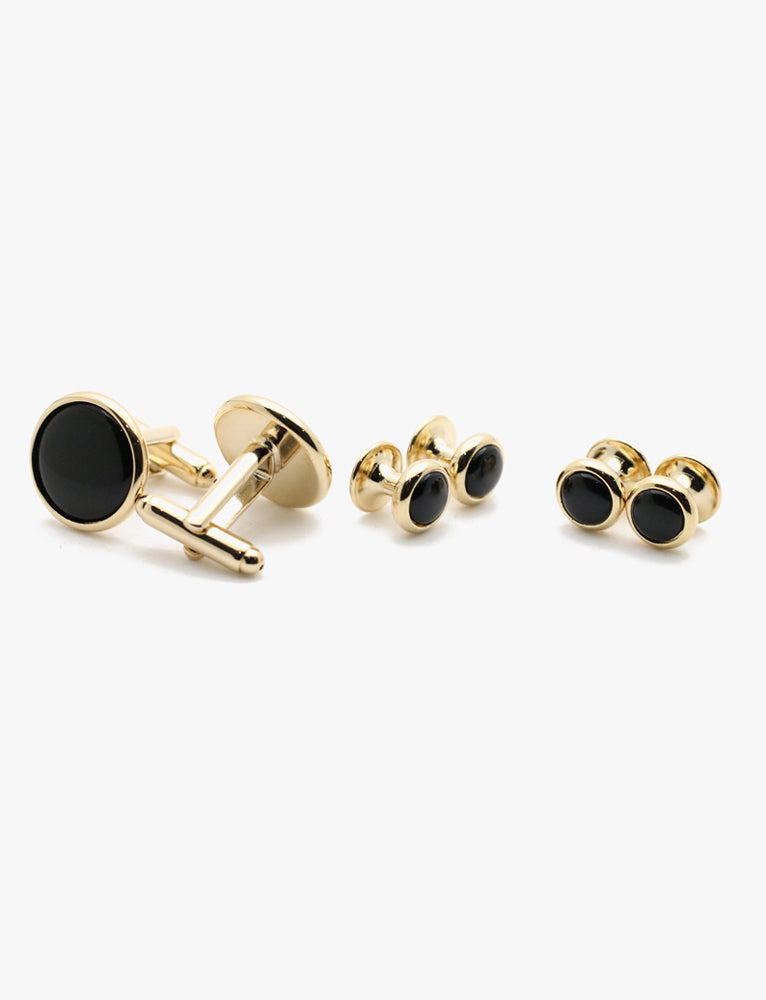 The Collar Company - Gold Genuine Onyx Formal Set with 4 Studs