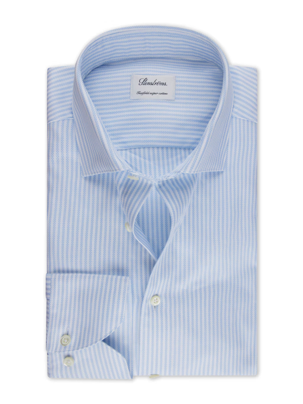 Stenströms - Twill Stripe Spread Collar Shirt - Light Blue