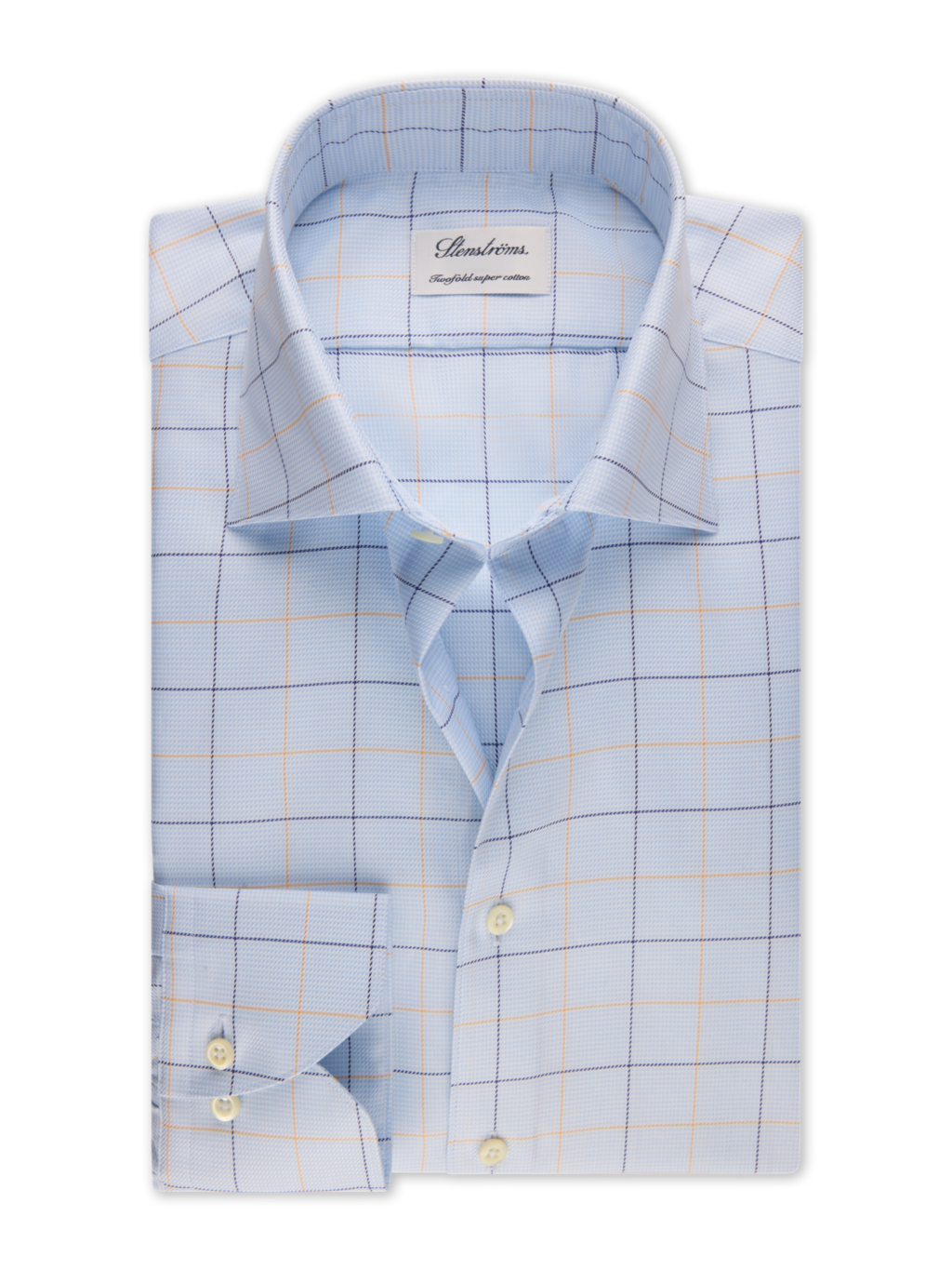 Stenströms - Light Blue & Gold Checked Twill Shirt