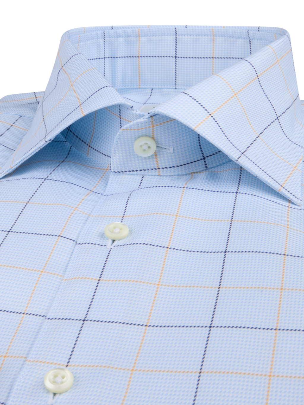 Stenströms - Light Blue & Gold Checked Twill Shirt