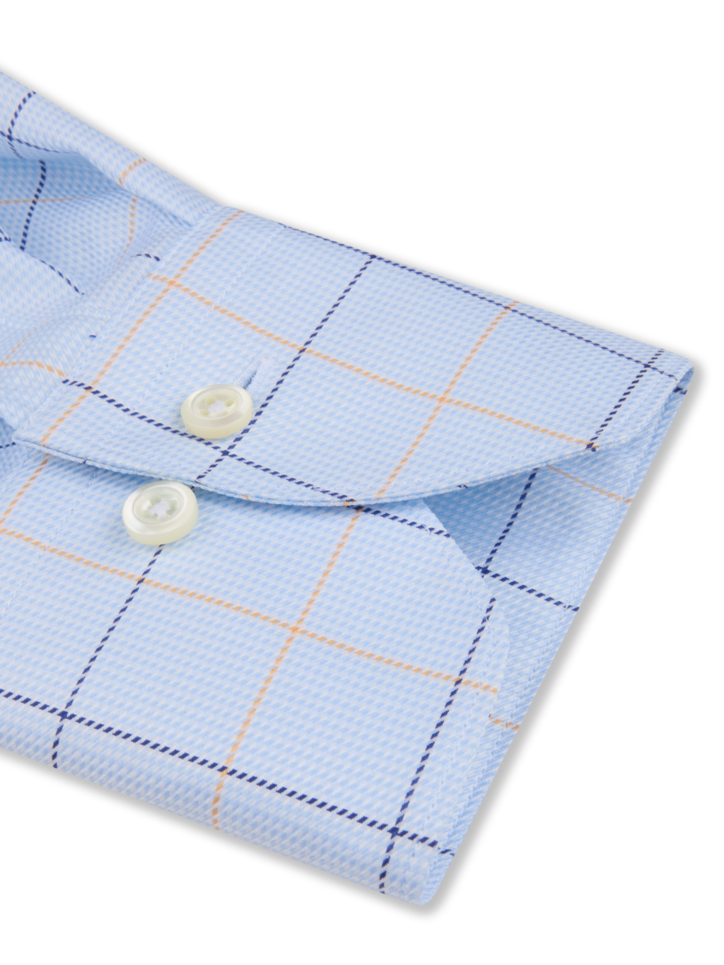 Stenströms - Light Blue & Gold Checked Twill Shirt