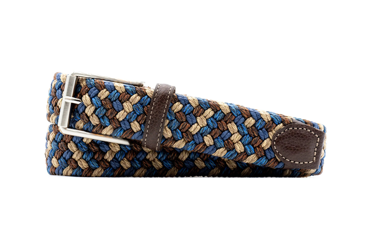Martin Dingman - Como Braided Italian Linen and Elastic Belt - Blue Milti