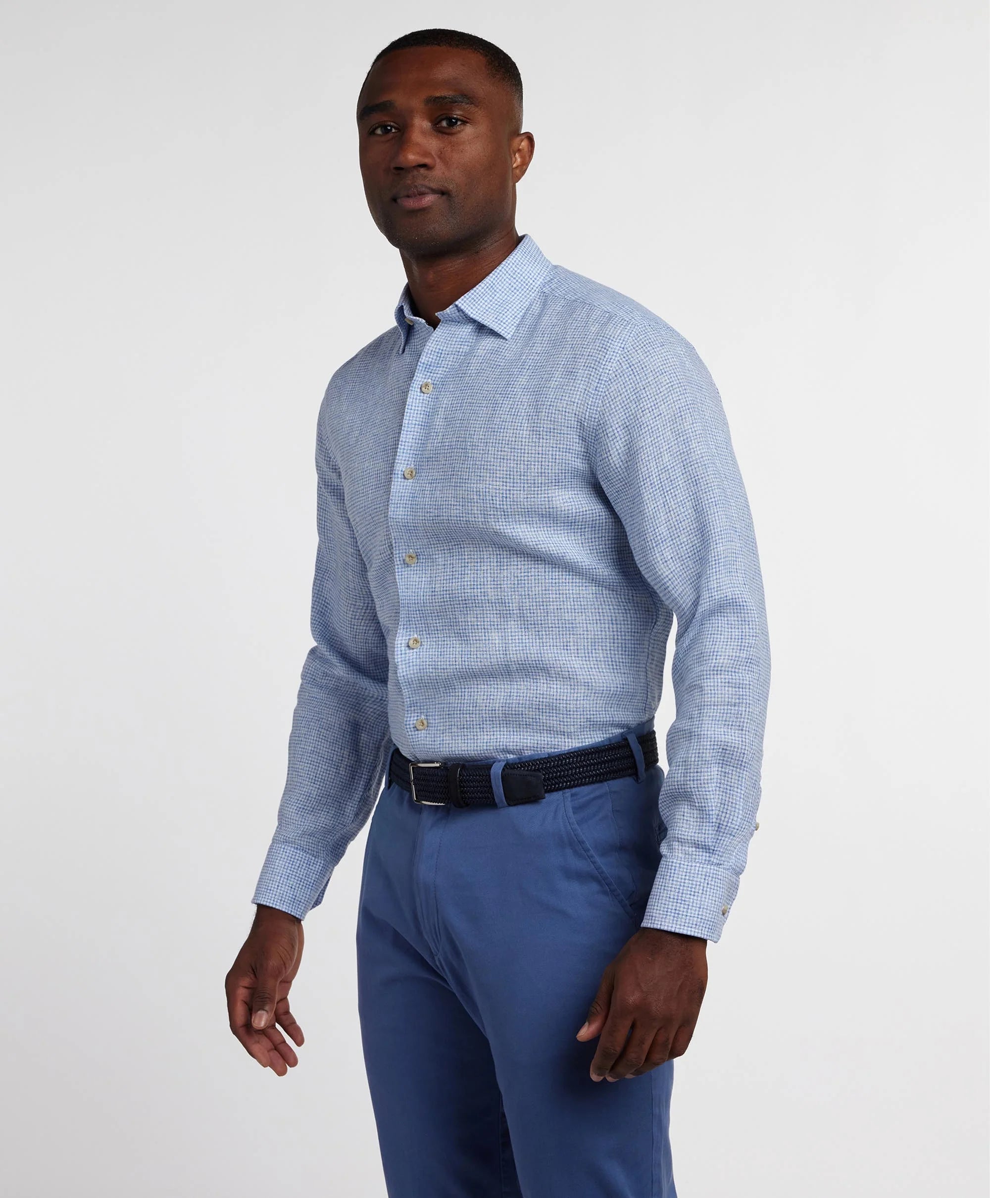 David Donahue - Navy Linen Check Sport Shirt
