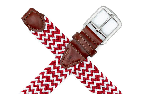 Martin Dingman - Collegiate Newport Woven Italian Rayon Elastic Belt - Red/White