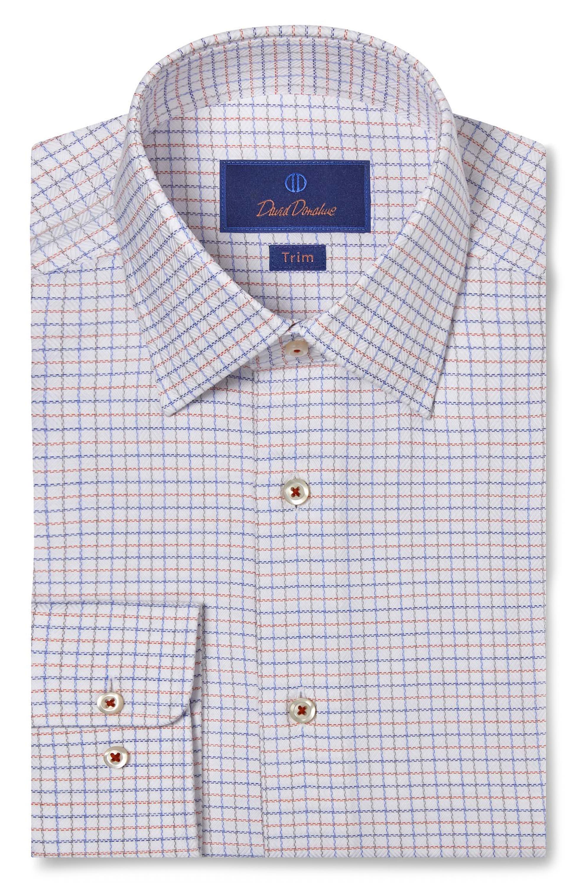 David Donahue - White & Orange Dobby Check Dress Shirt