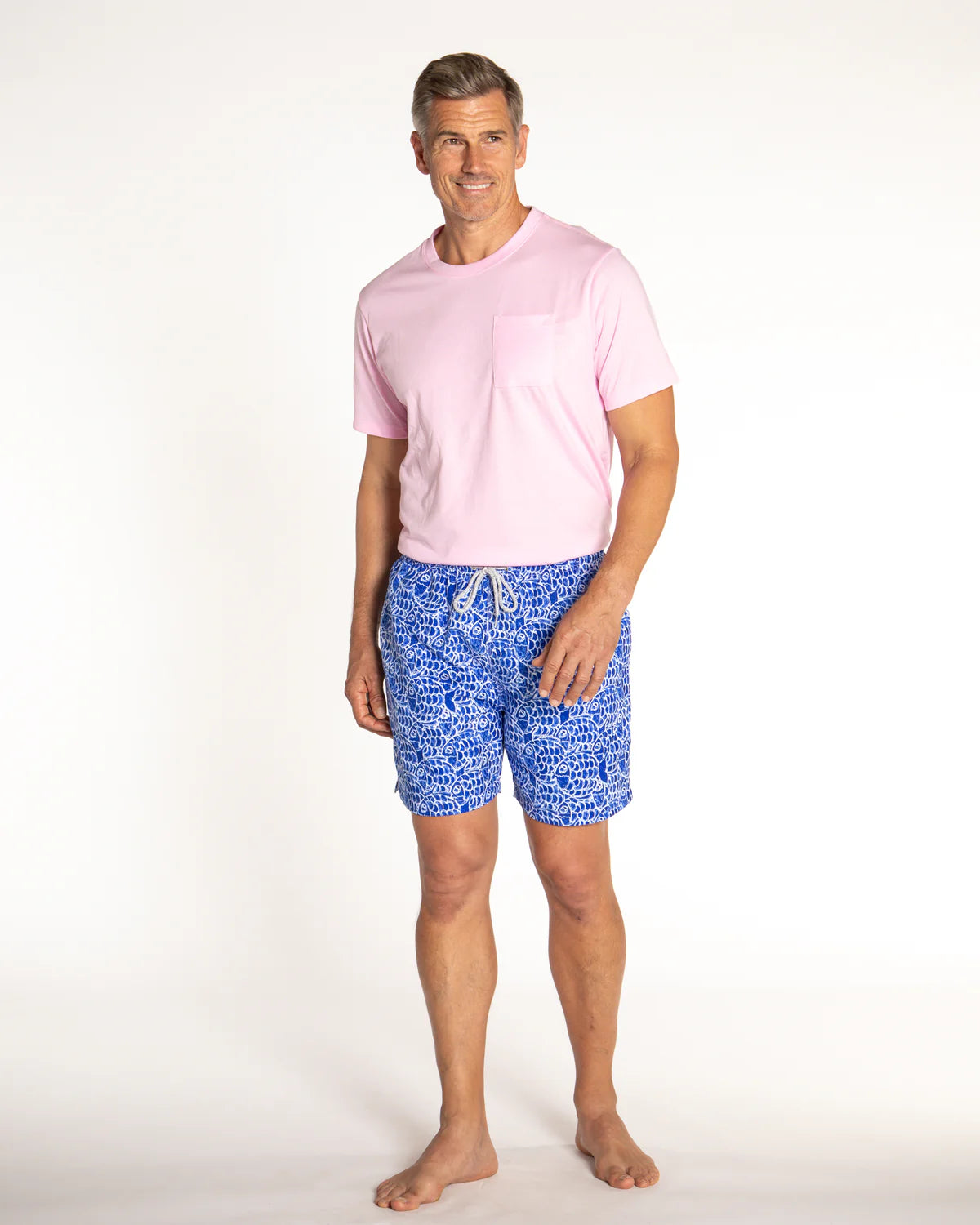 Michael's - Cyclist Liner Swim Trunks - Abstract Fish Navy