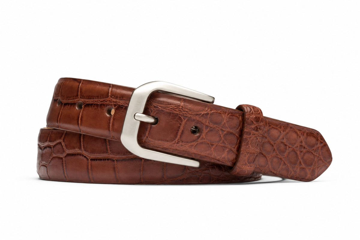 W. Kleinberg - Matte Alligator Belt with Antique Silver Buckle - Cigar