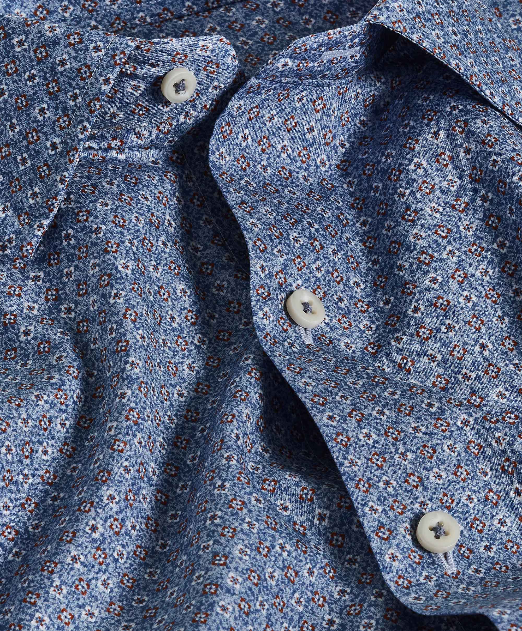 David Donahue - Denim Textured Neat Print Sport Shirt