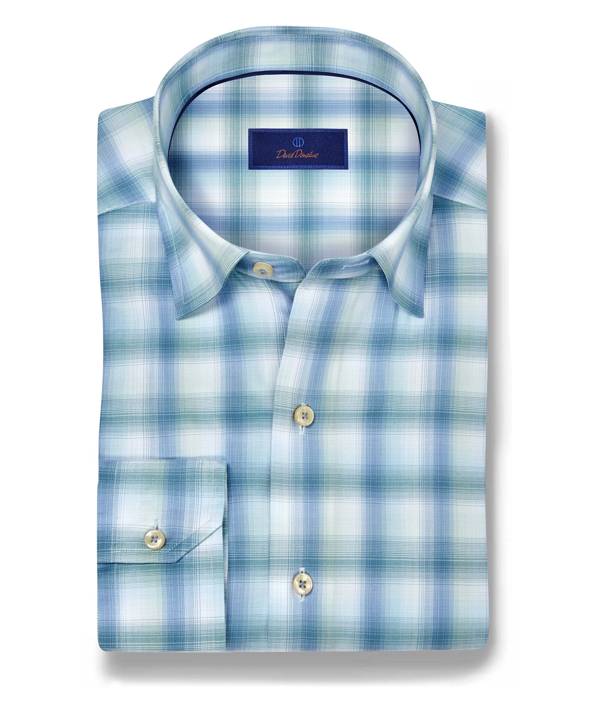 David Donahue - Blue & Green Twill Check Sport Shirt