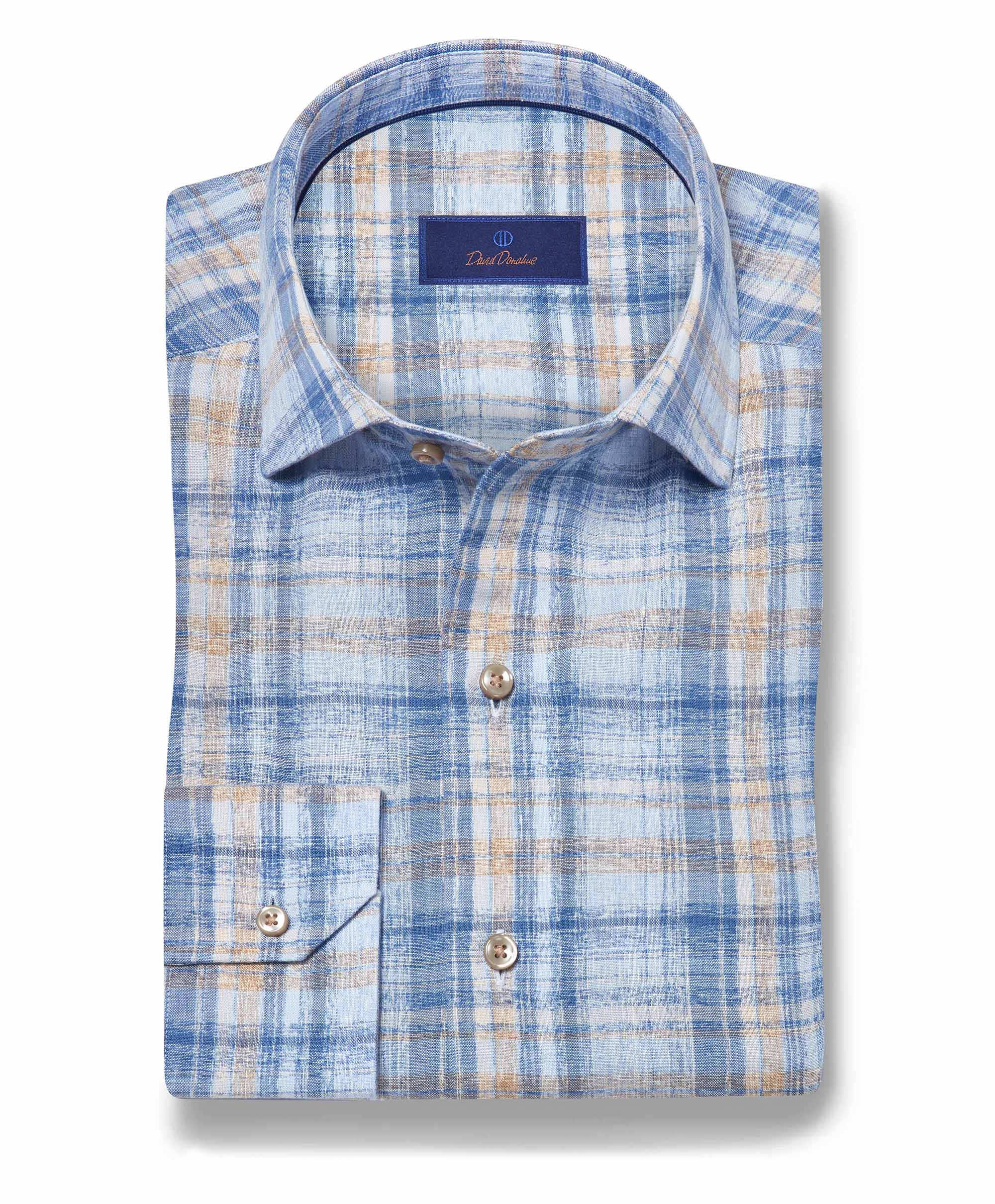 David Donahue - Blue & Dune Linen Check Sport Shirt