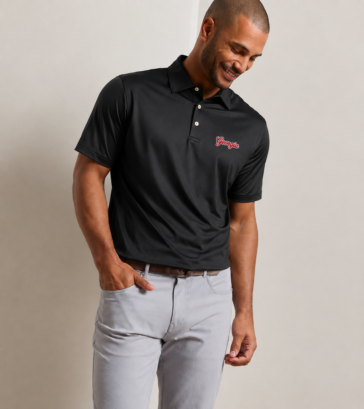 Peter Millar - Georgia Script Solid Performance Jersey Polo - Black