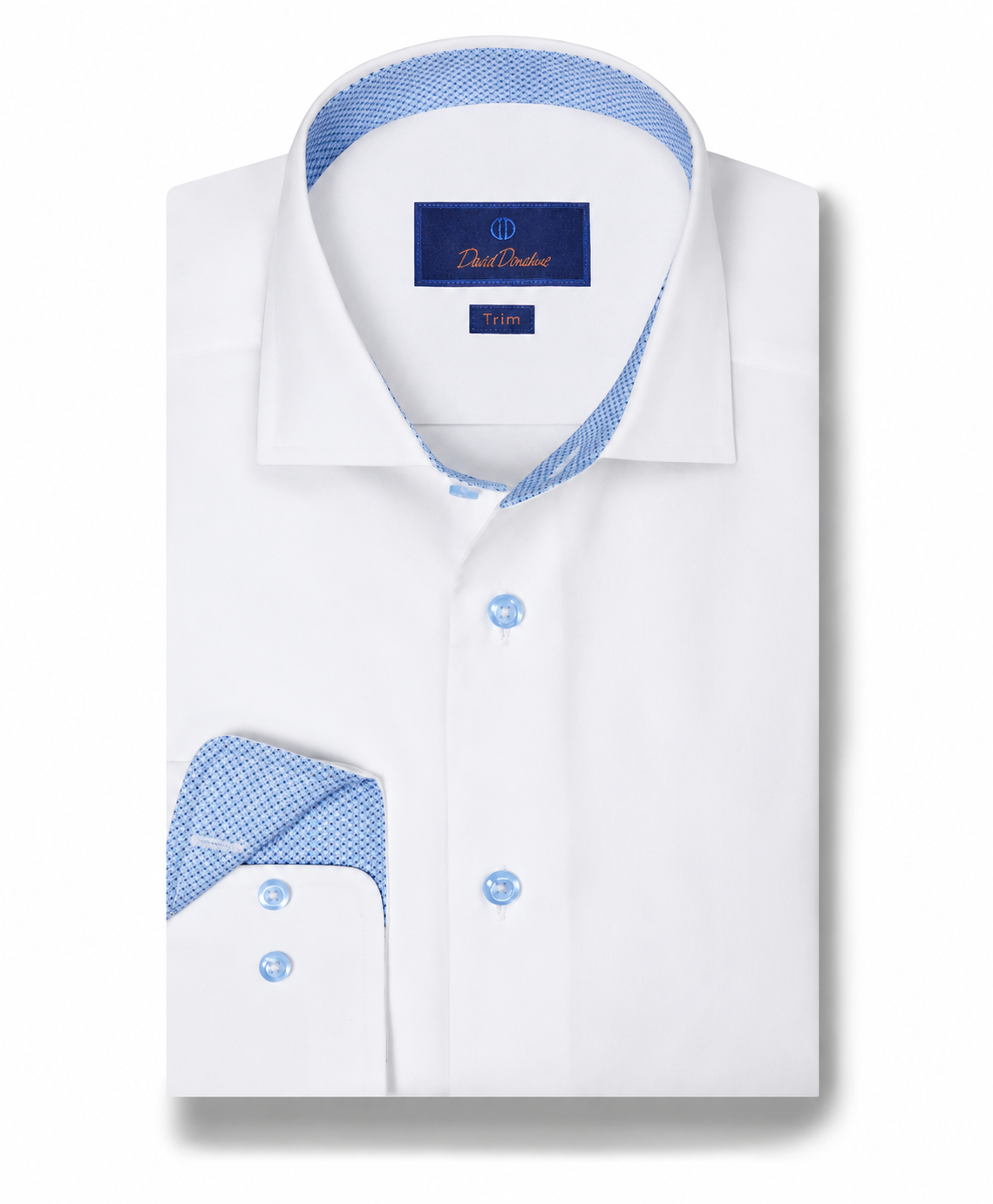 David Donahue - White Twill Contrast Dress Shirt