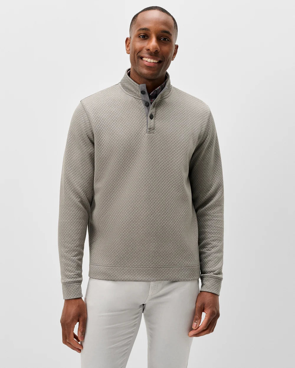 Johnnie O - Rockwells Diamond-Quilted Henley Pullover - Smoke