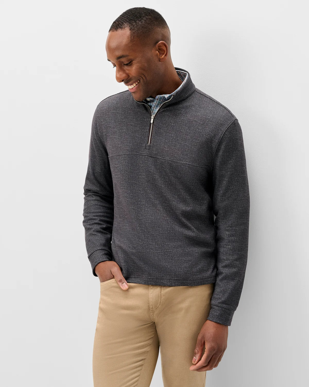 Johnnie O - Mikey Check Fleece 1/4 Zip Pullover - Smoke
