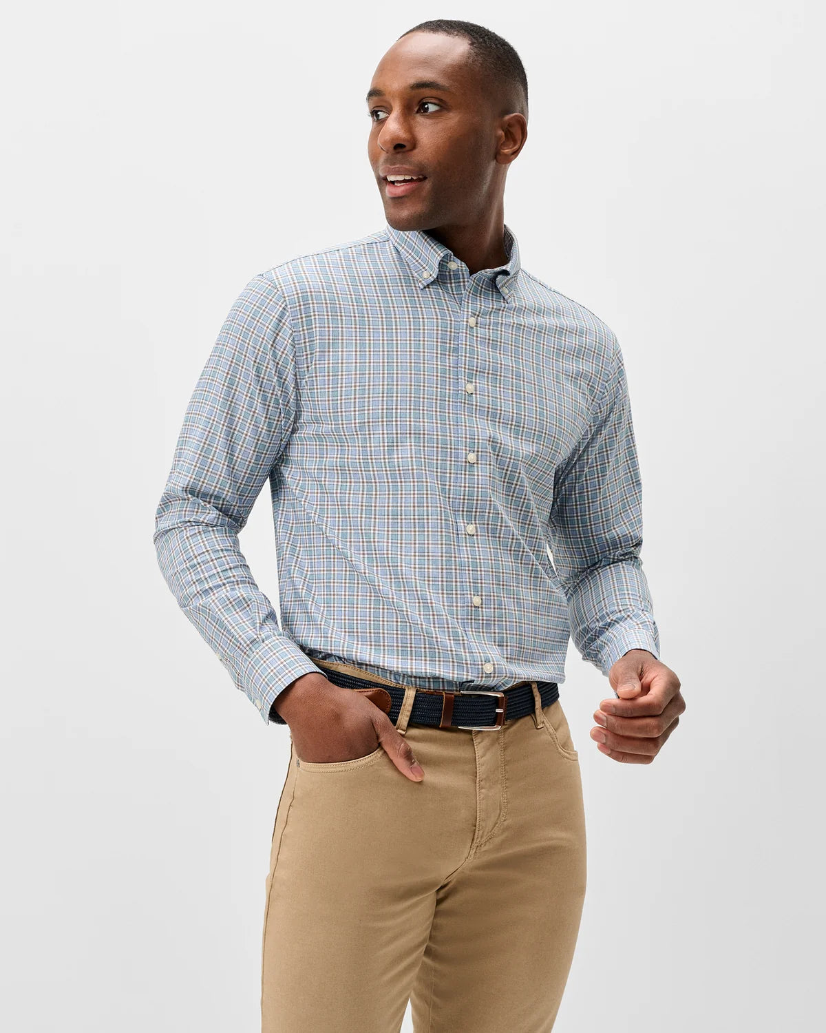 Johnnie O - Brunswick Pane Everyday Performance Button Down Shirt - Helios Blue