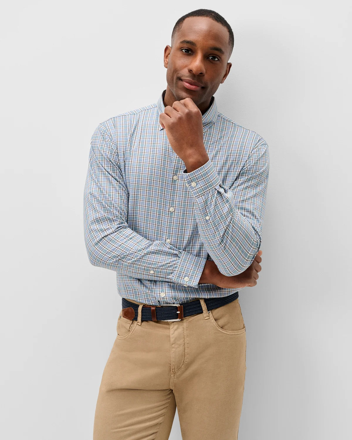 Johnnie O - Brunswick Pane Everyday Performance Button Down Shirt - Helios Blue