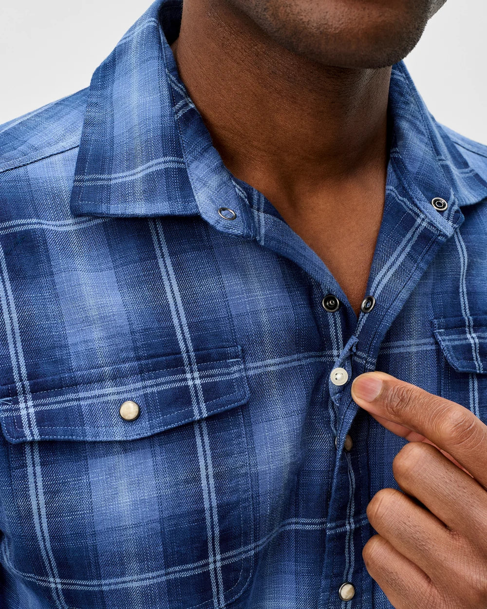 Johnnie O - Snap Button Down - Indigo Plaid