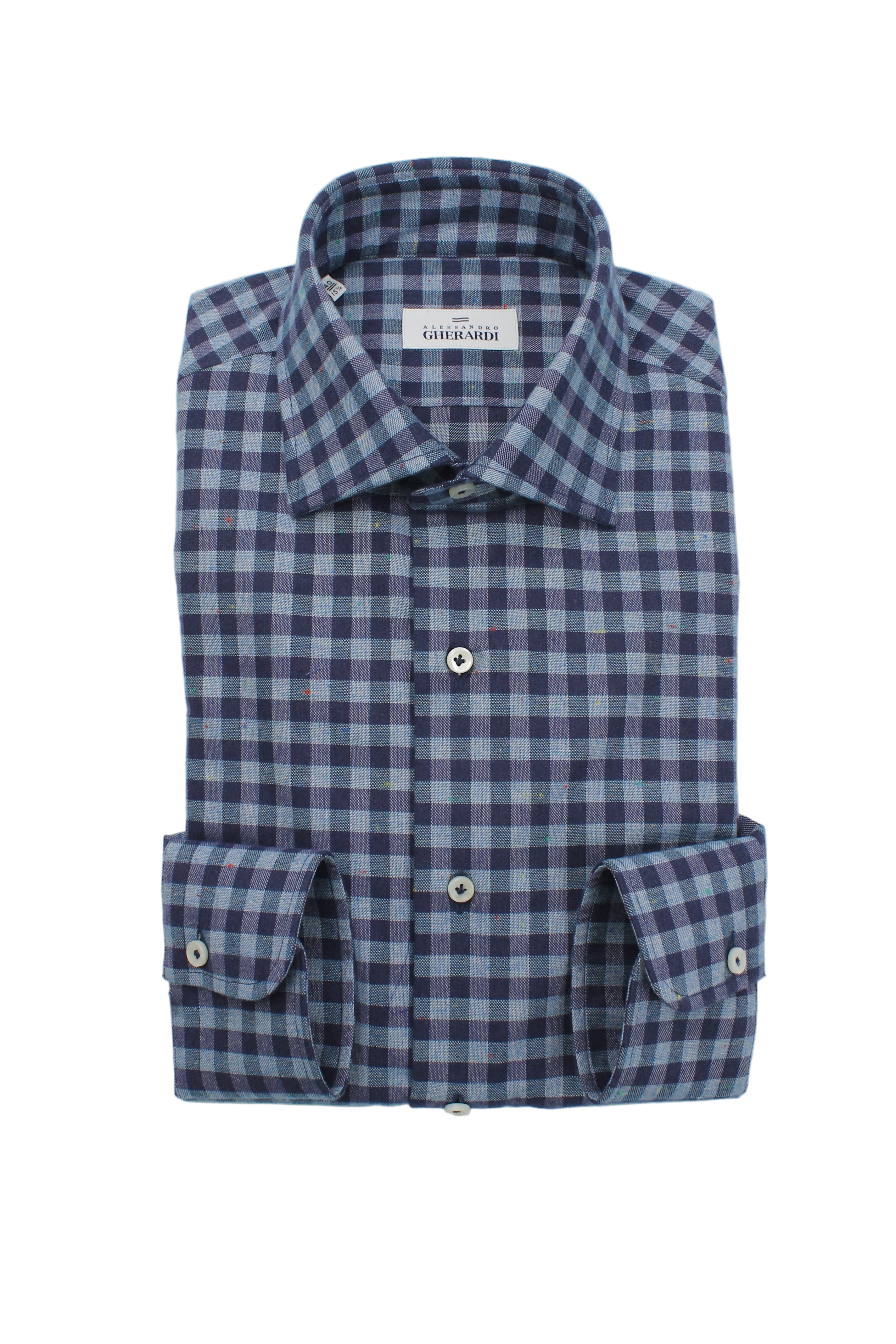 Gherardi - Gingham Sports Shirt - Sky Blue & Navy