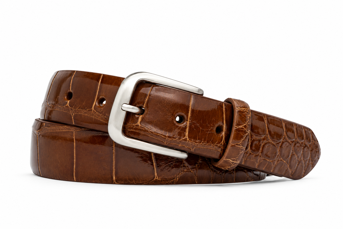 W. Kleinberg - 1-1/4" Glazed American Alligator Belt - Cognac