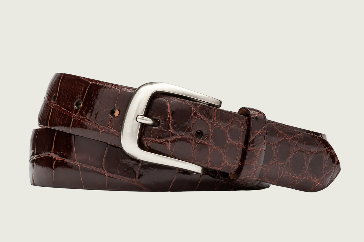 W. Kleinberg - 1-1/4" Glazed American Alligator Belt - Chocolate