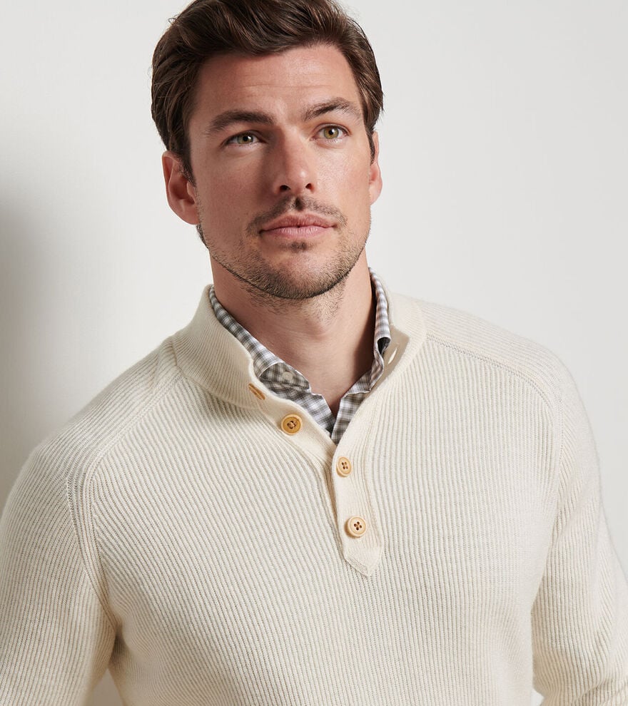 Peter Millar -Brant Button Mock Sweater - Winter Ivory