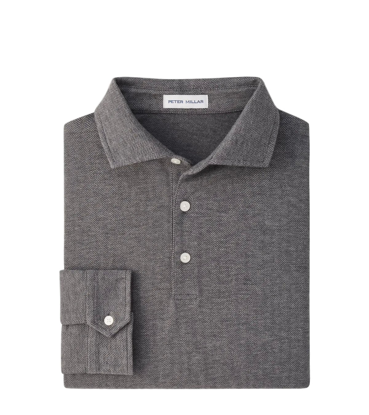 Peter Millar - Herringbone Long-Sleeve Polo - Charcoal