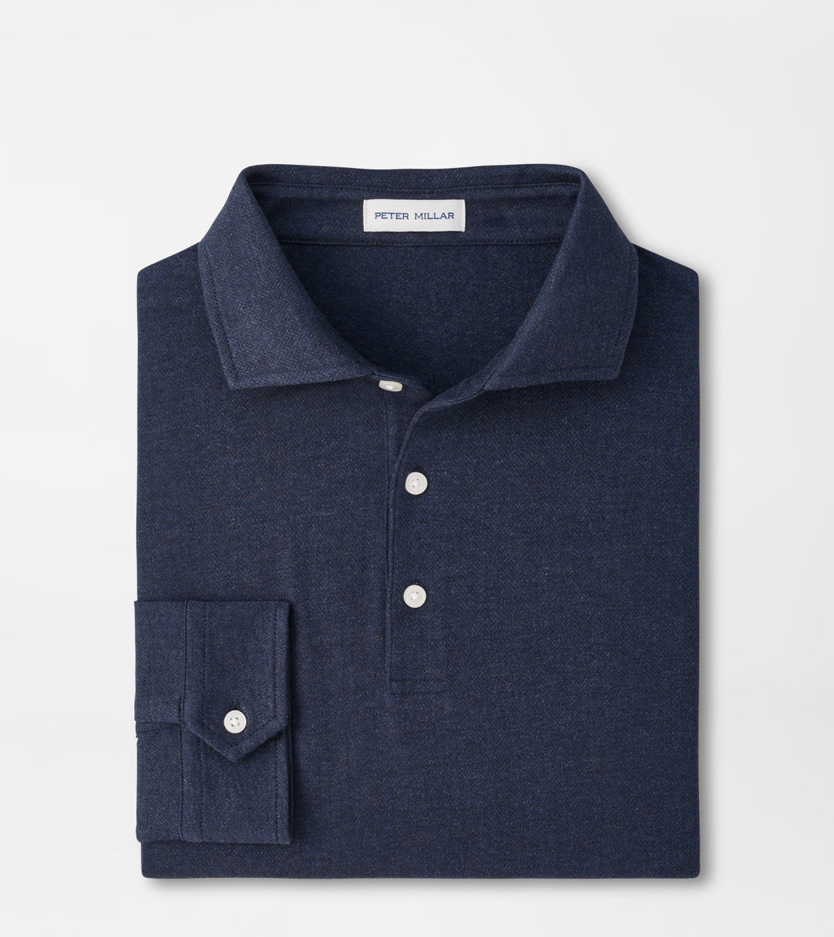 Peter Millar - Herringbone Long-Sleeve Polo - Navy