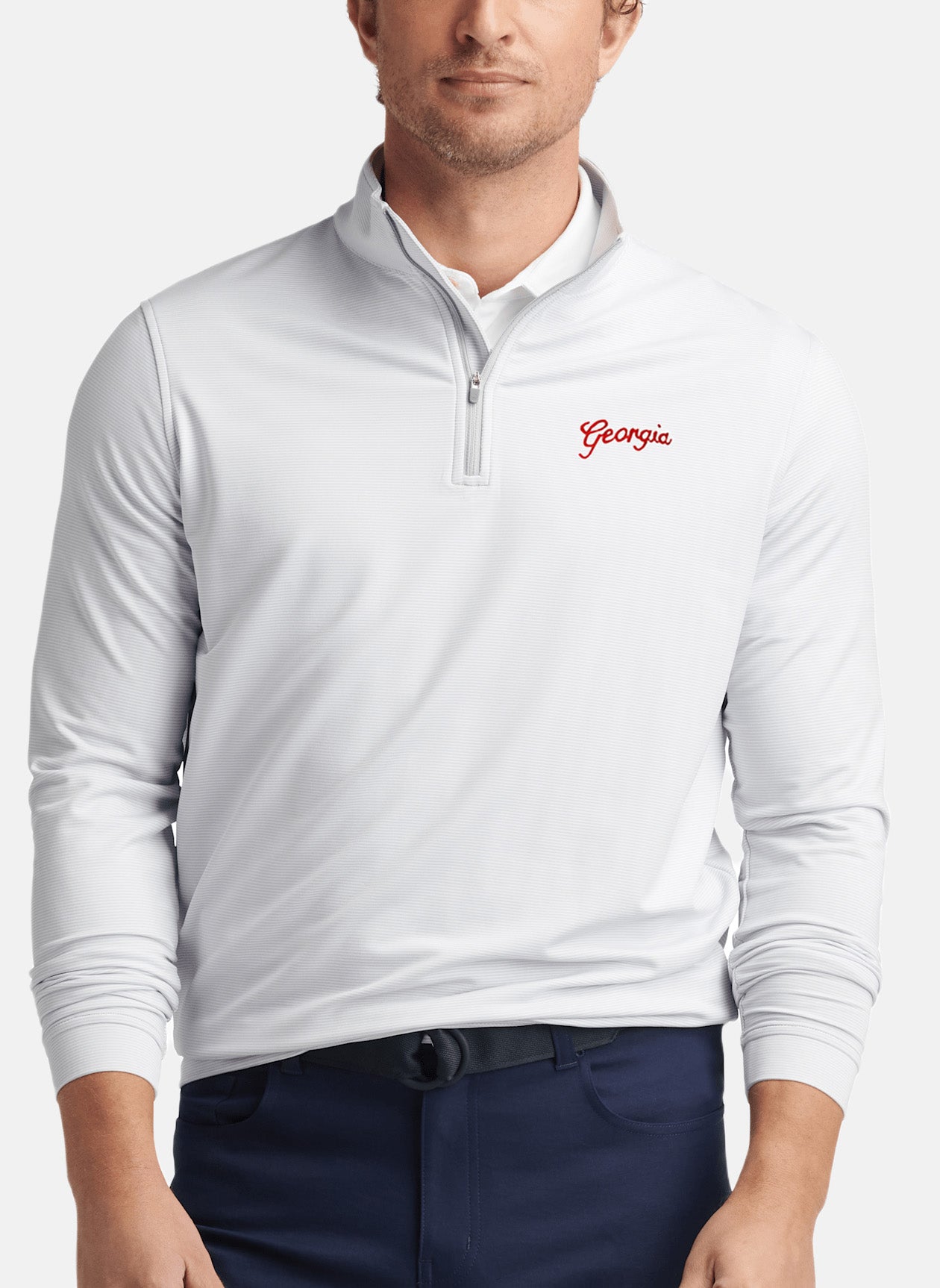 Peter Millar - Georgia Script™ Perth Sugar Stripe Quarter Zip - British Grey