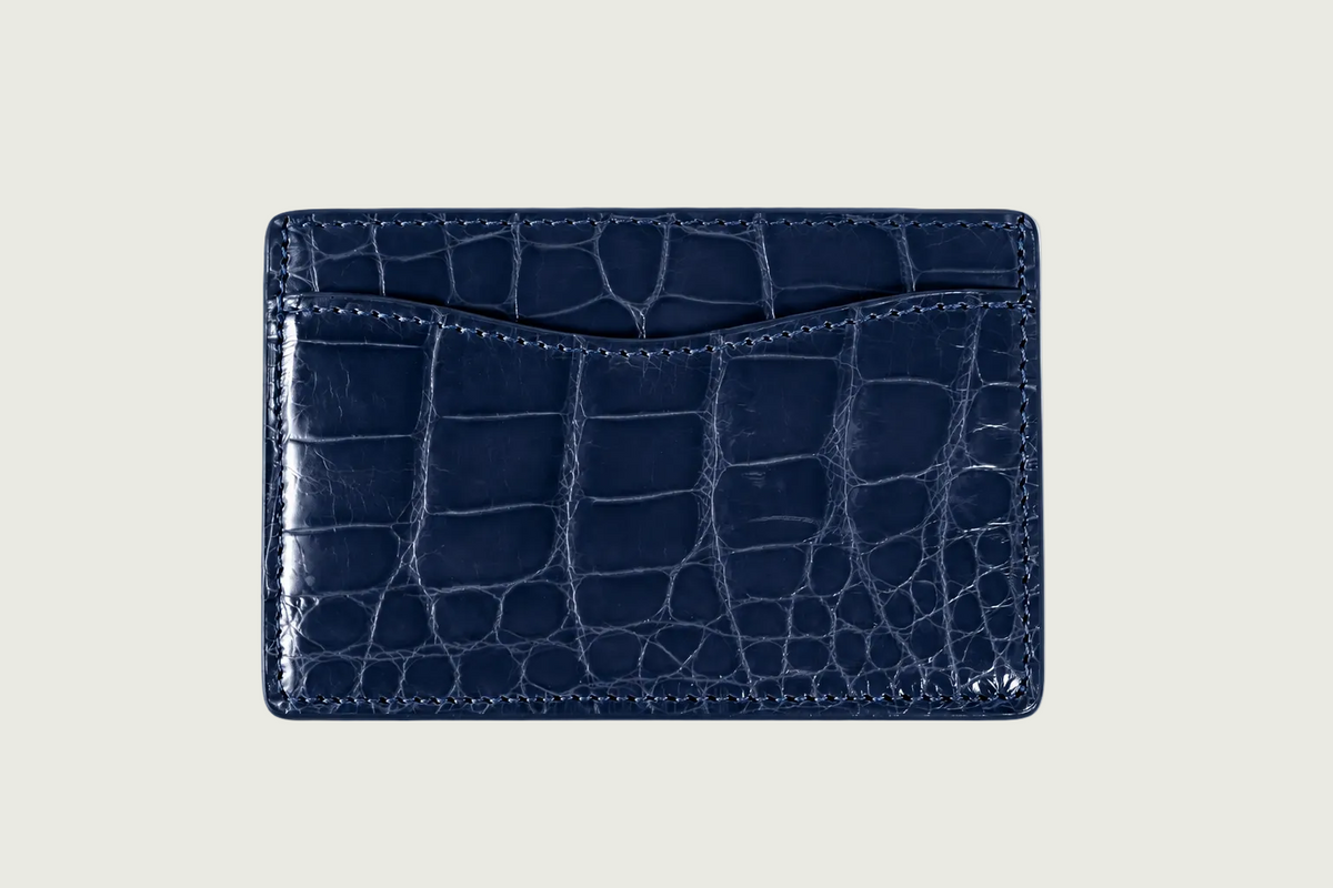 W. Kleinberg - Glazed Alligator Flat Card Case - Navy