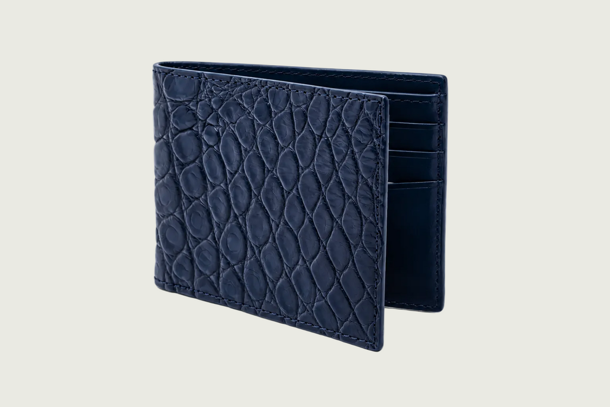 W. Kleinberg - Matte Alligator Bifold Wallet - Navy