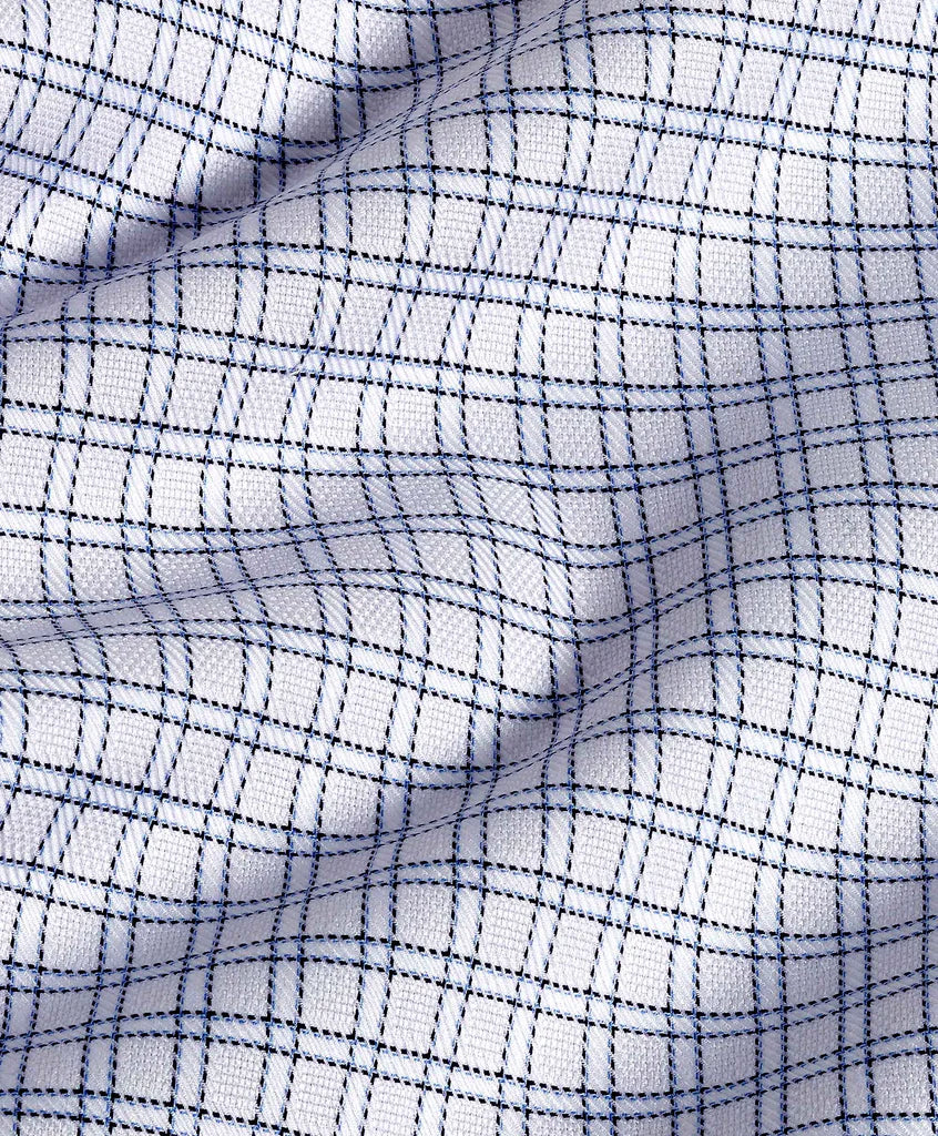 David Donahue - White & Navy Dobby Check Dress Shirt