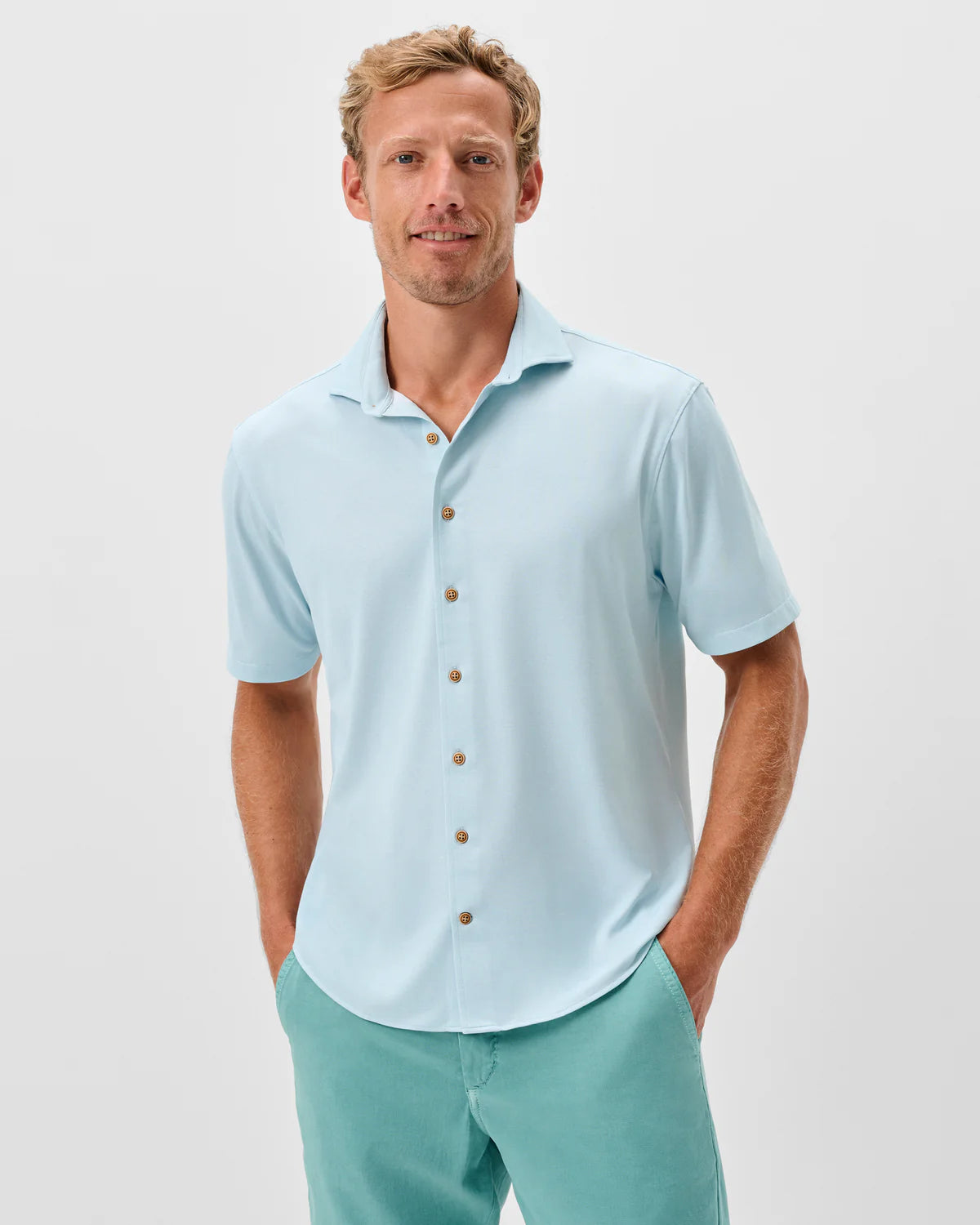 Johnnie O - Printed Mesh Short Sleeve Button Up Shirt - Sardinia