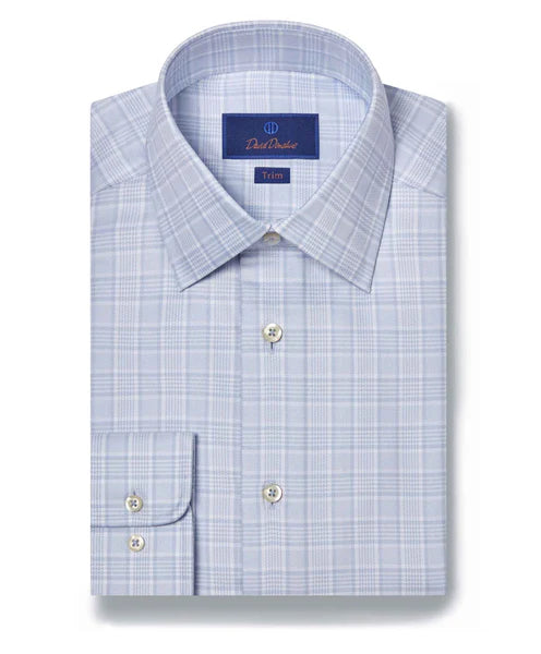 David Donahue - Sky & White Glen Check Dress Shirt