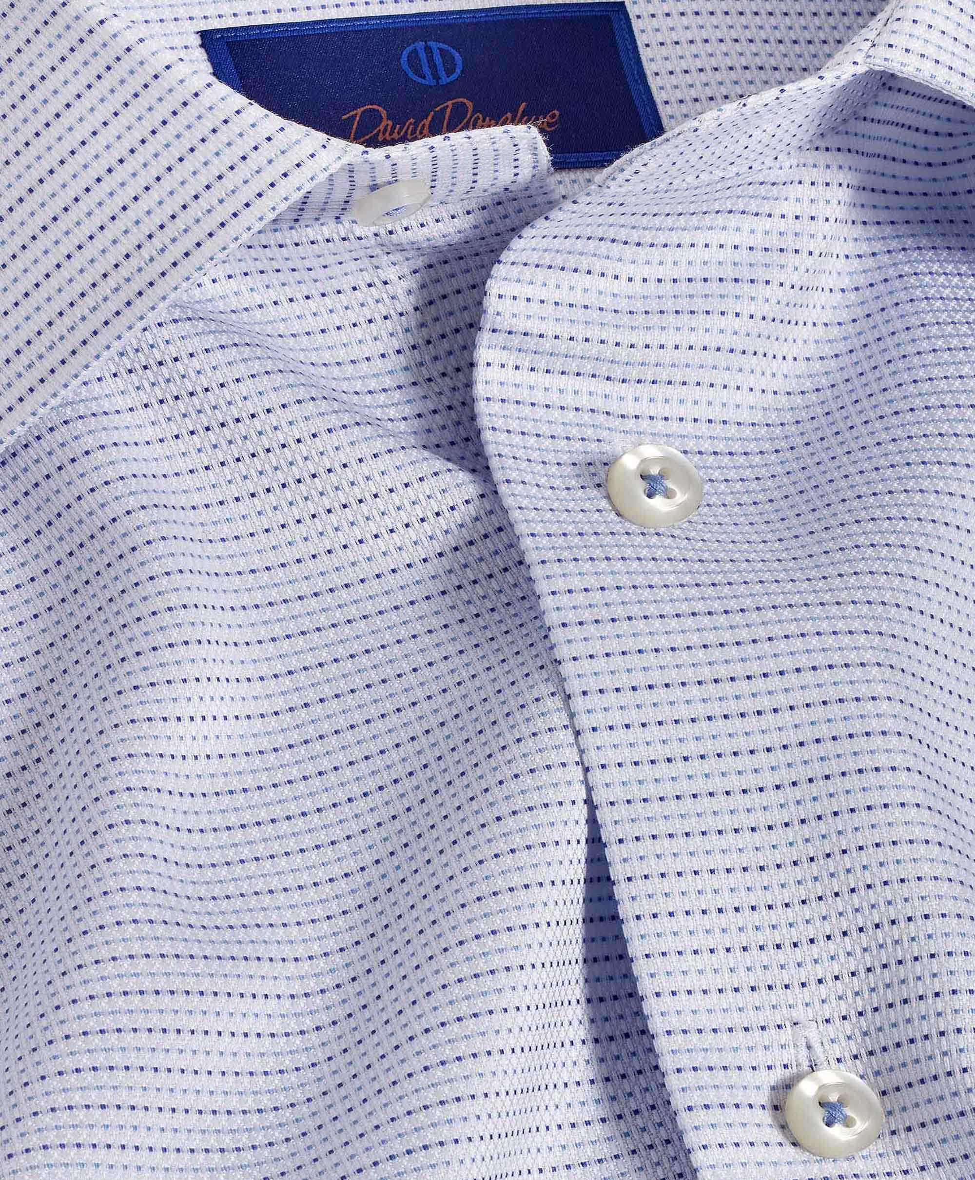 David Donahue - White & Blue Micro Dobby Dot Dress Shirt