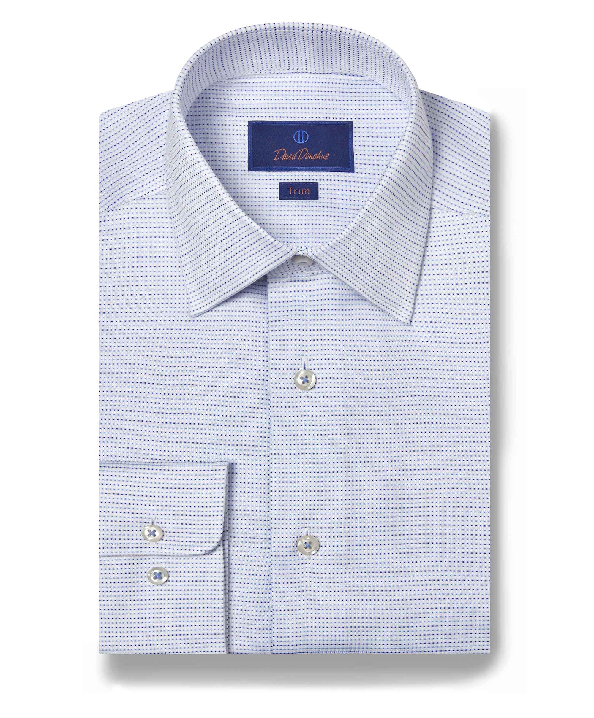 David Donahue - White & Blue Micro Dobby Dot Dress Shirt