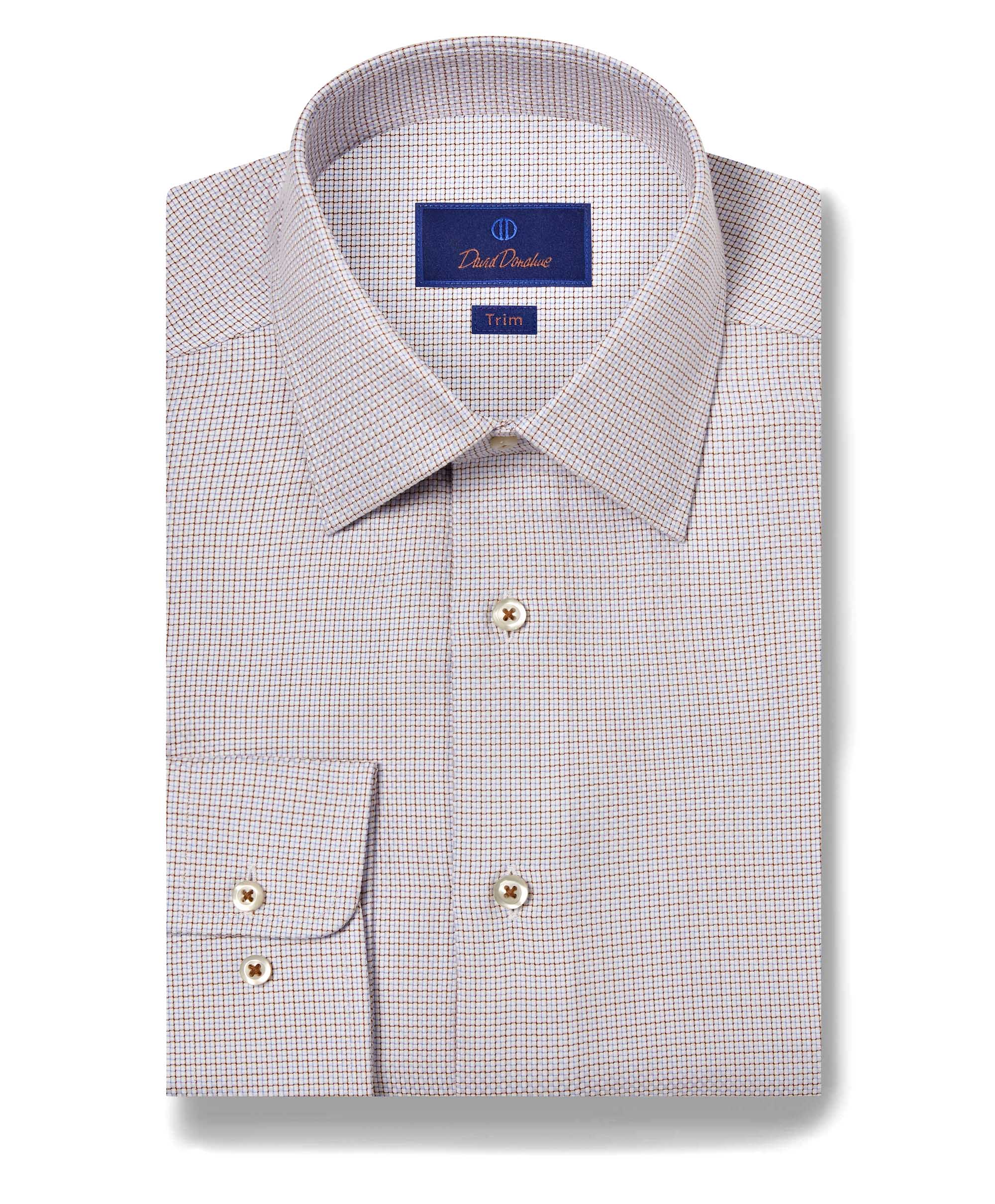 David Donahue - Sky/Chocolate Woven Tattersall Dress Shirt
