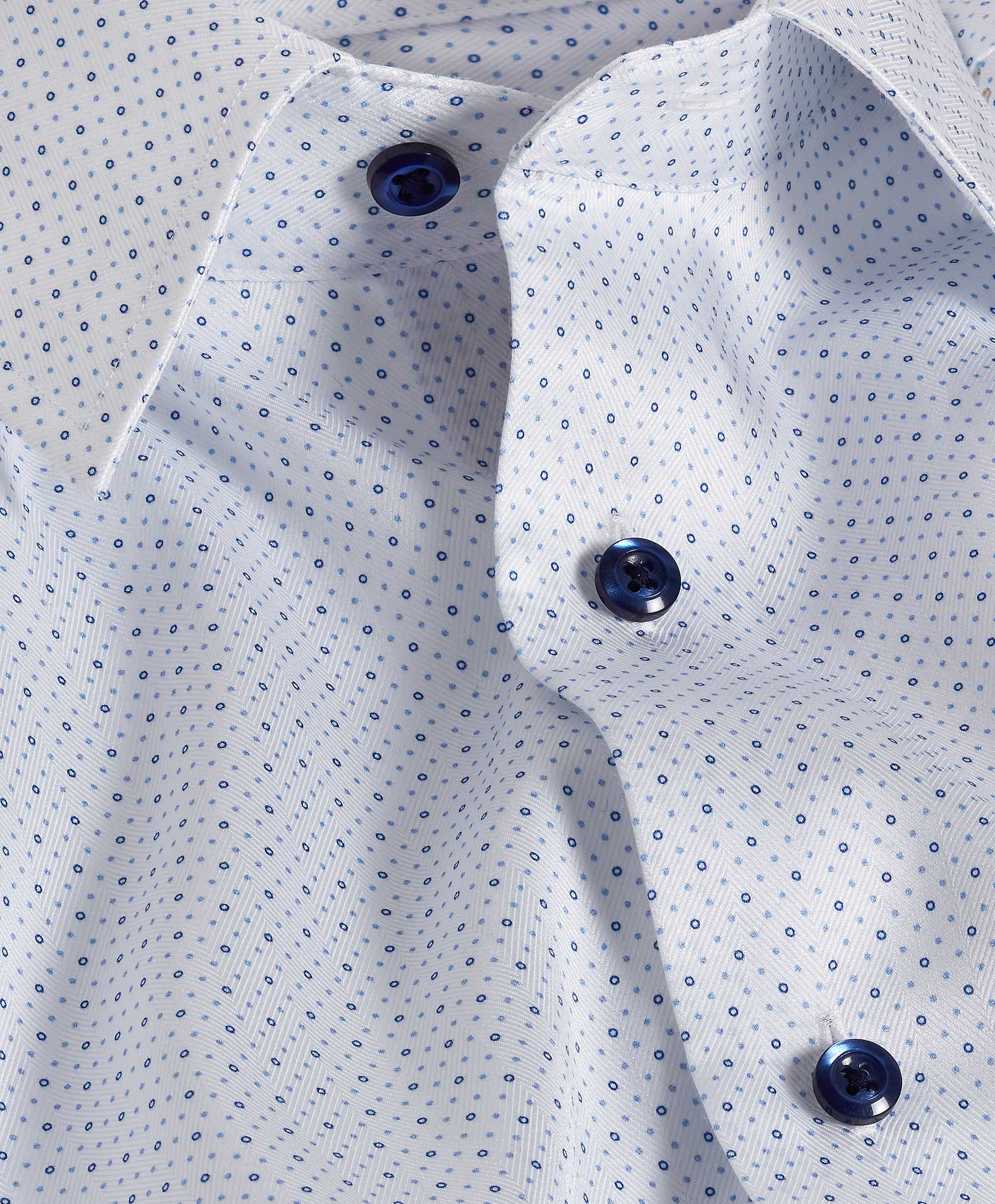 David Donahue - White & Blue Mini Dot Dress Shirt