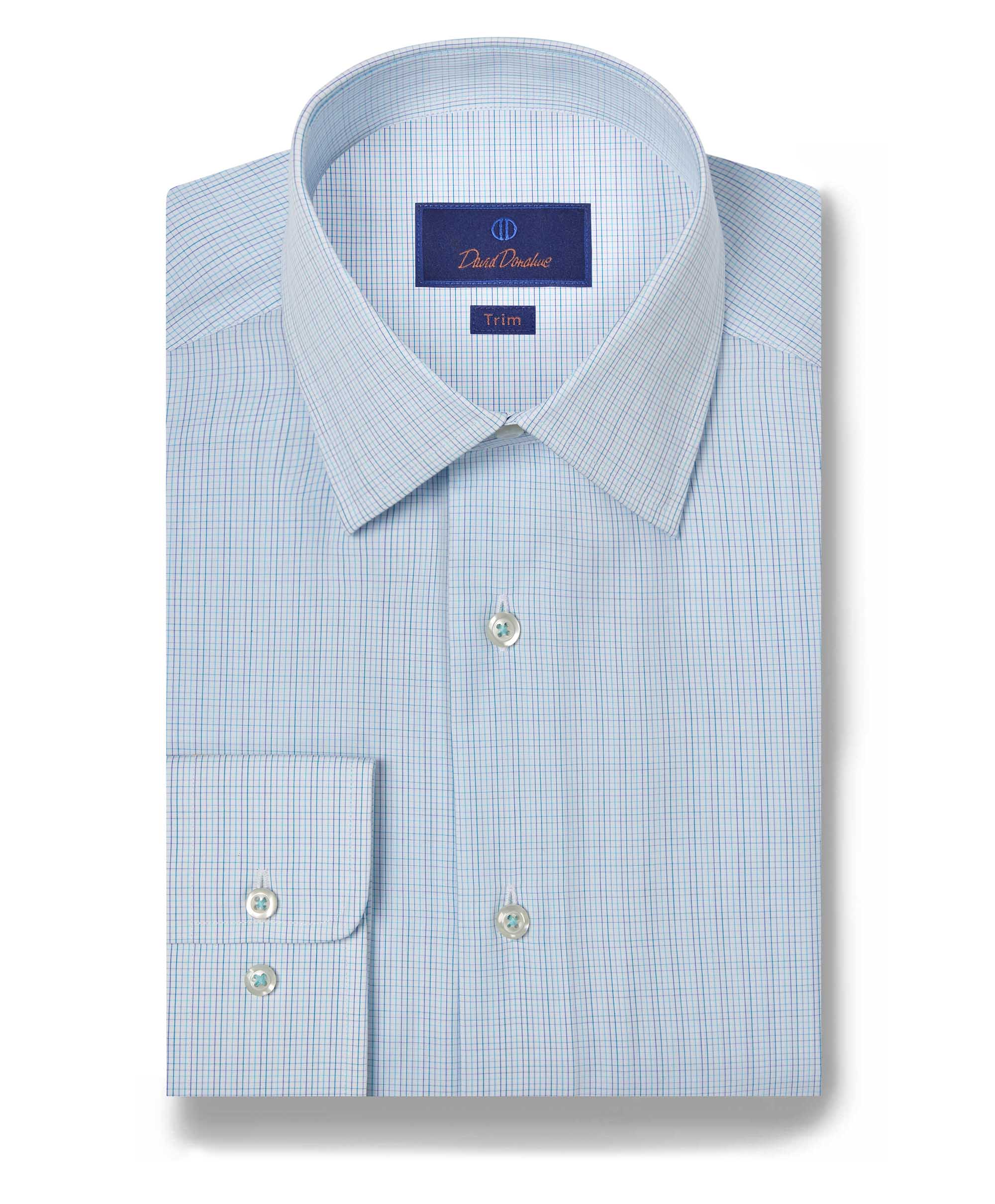 David Donahue - White/Ocean Dress Shirt