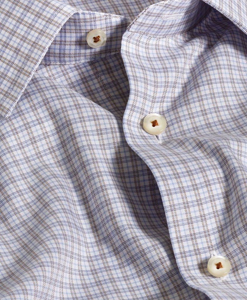 David Donahue - Sky & Chocolate Twill Check Dress Shirt