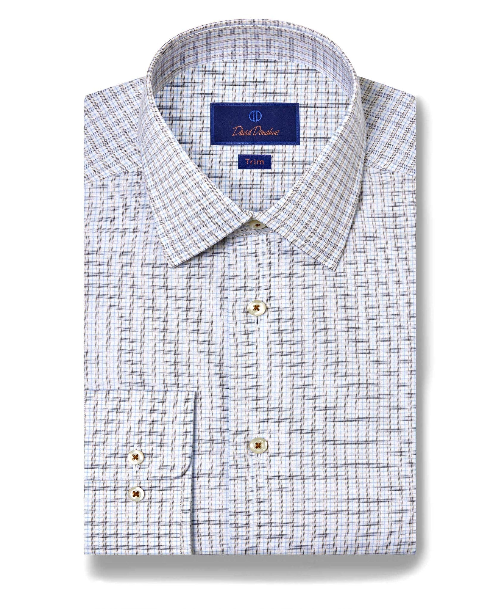 David Donahue - Sky & Chocolate Twill Check Dress Shirt