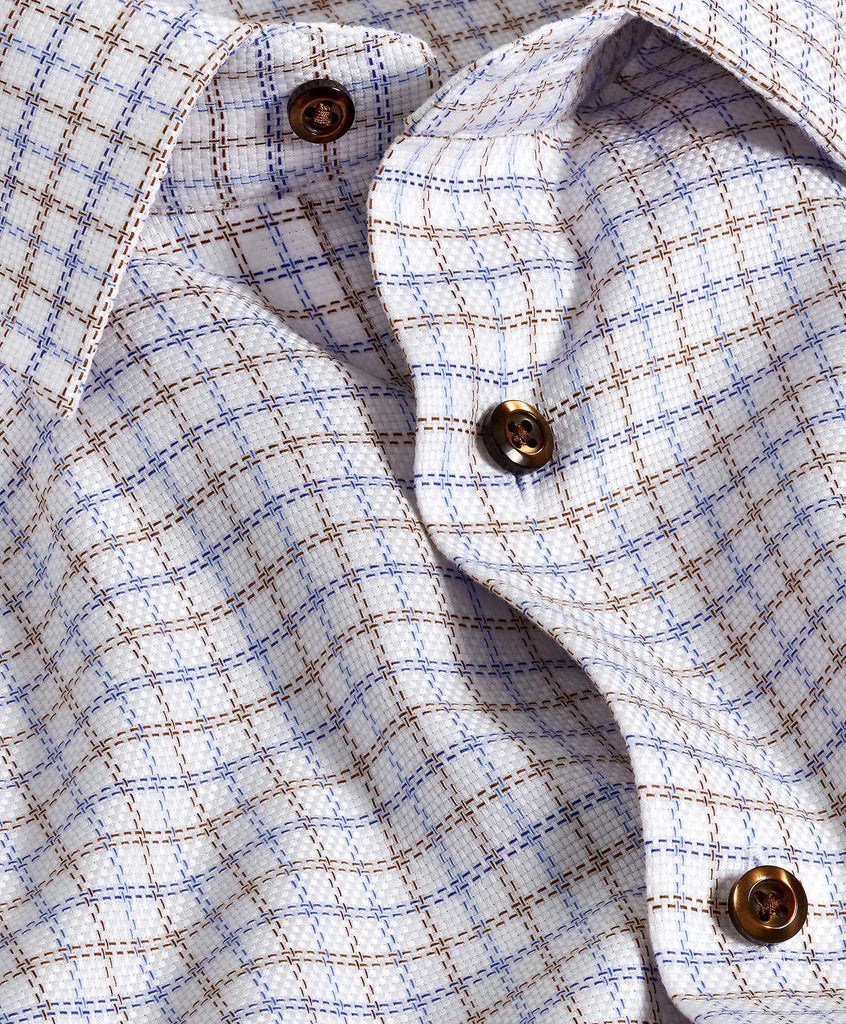 David Donahue - Blue & Brown Textured Check Dress Shirt